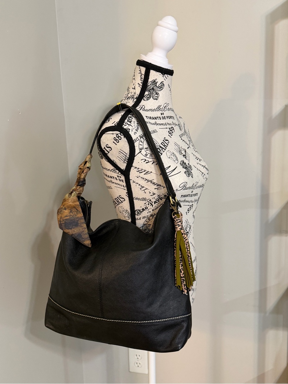 Born Black Leather Hobo Bag with contrast stitching